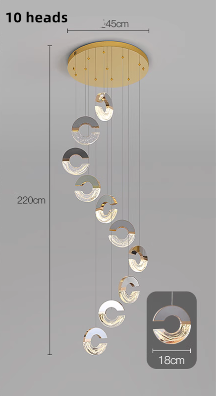 C-shaped Crystal Chandelier: Elegant Lighting Fixture-Staircase Chandelier