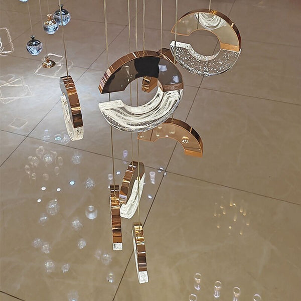 C-shaped Crystal Chandelier: Elegant Lighting Fixture-Staircase Chandelier