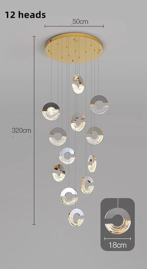 C-shaped Crystal Chandelier: Elegant Lighting Fixture-Staircase Chandelier
