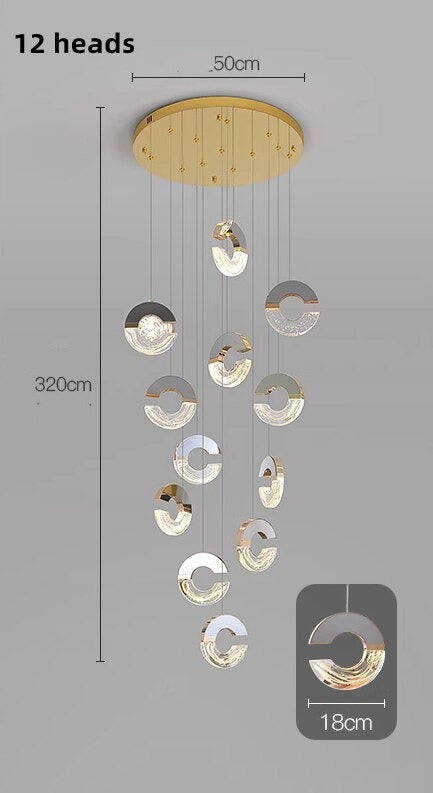 C-shaped Crystal Chandelier: Elegant Lighting Fixture-Staircase Chandelier