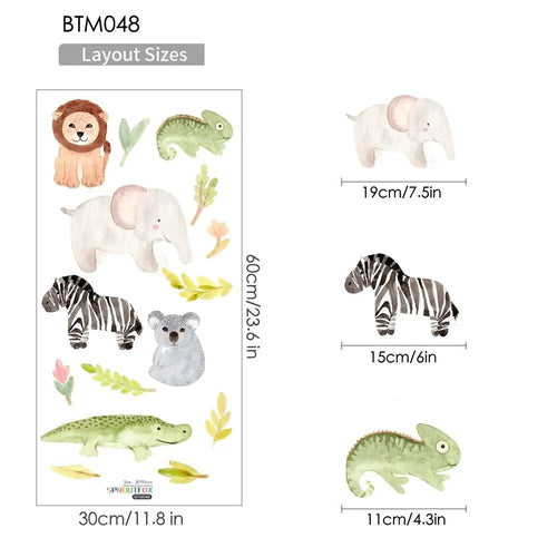 Cartoon Animal Wall Stickers for Kids - Peel and Stick Removable Decals-