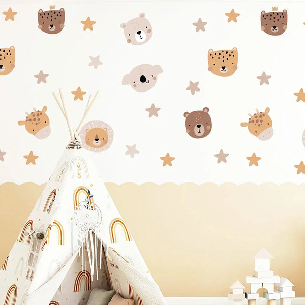 Cartoon Animals Wall Decal for Baby Nursery or Children's Room-