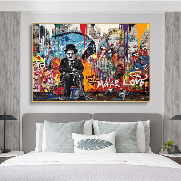 Charlie Chaplin Graffiti Wall Art Canvas Painting Poster-Wall Posters