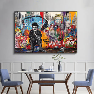Charlie Chaplin Graffiti Wall Art Canvas Painting Poster-Wall Posters