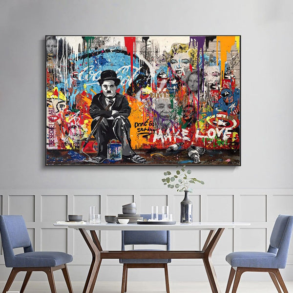 Charlie Chaplin Graffiti Wall Art Canvas Painting Poster-Wall Posters
