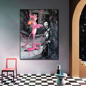 Charlie Chaplin Pink Panther Poster - Classic Comedy Icon-Wall Posters