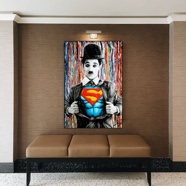 Charlie as Super Man Canvas Wall Art-Wall Posters