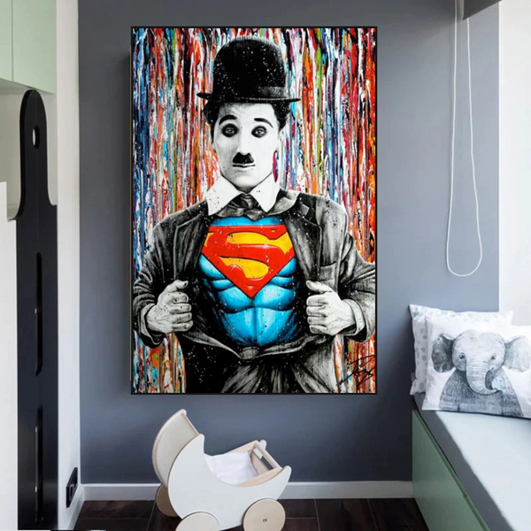 Charlie as Super Man Canvas Wall Art-Wall Posters