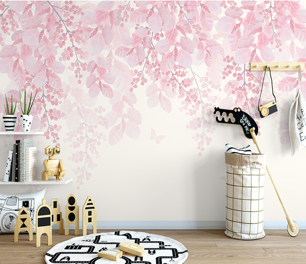 Cherry Tree: Pink Flowers Mural Wallpaper-Flower & Leaf Wallpaper