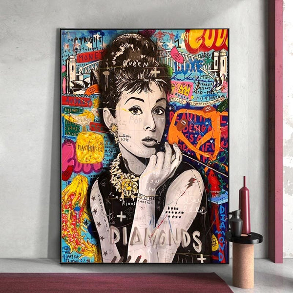 Chic Audrey Hepburn Canvas Elegant Diamonds-Wall Posters