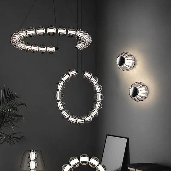 Circular Ring Chrome LED Pearl Chandelier-Ceiling Chandelier