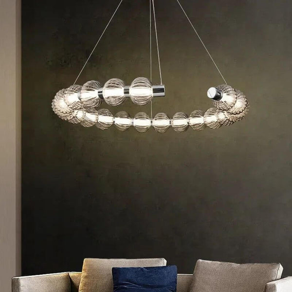 Circular Ring Chrome LED Pearl Chandelier-Ceiling Chandelier