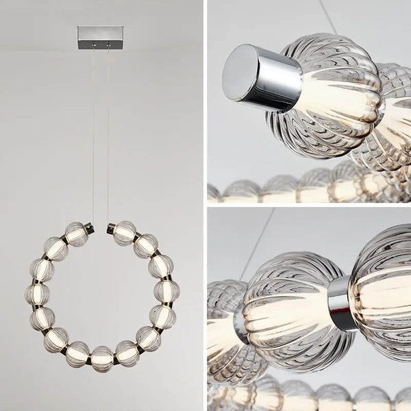 Circular Ring Chrome LED Pearl Chandelier-Ceiling Chandelier