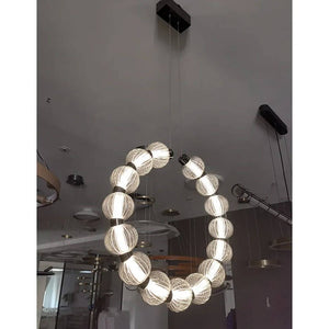Circular Ring Chrome LED Pearl Chandelier-Ceiling Chandelier