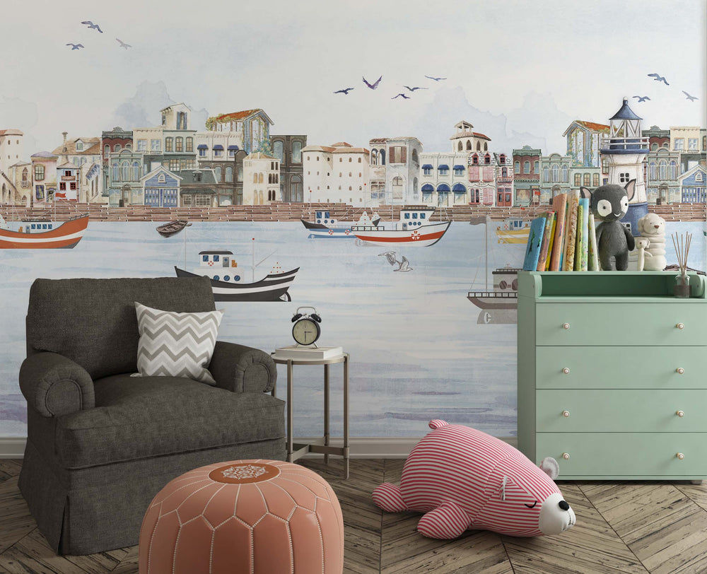 City Escape Wallpaper Mural: Stylish Urban Wall Art-Geometric Shapes Wallpaper