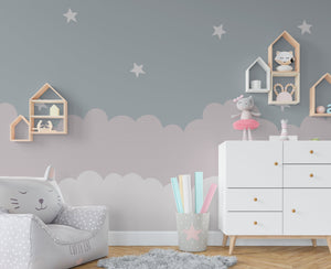 Clouds and Stars - Kids Nursery Wallpaper Mural-Kids Room Wallpaper