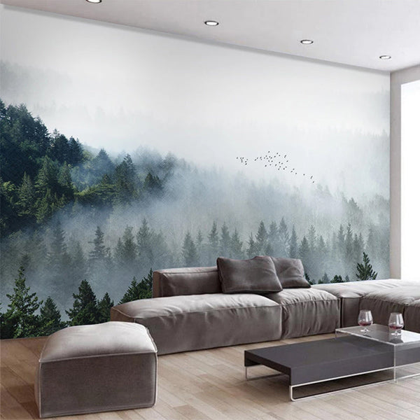 Cloudy Morning Birds Wallpaper Mural - Stunning Wall Decor-Plants and Trees Wallpaper