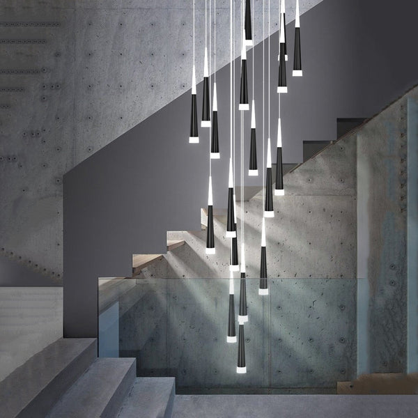 Cone Tubes Staircase Chandelier: Exquisite Illumination-Staircase Chandelier
