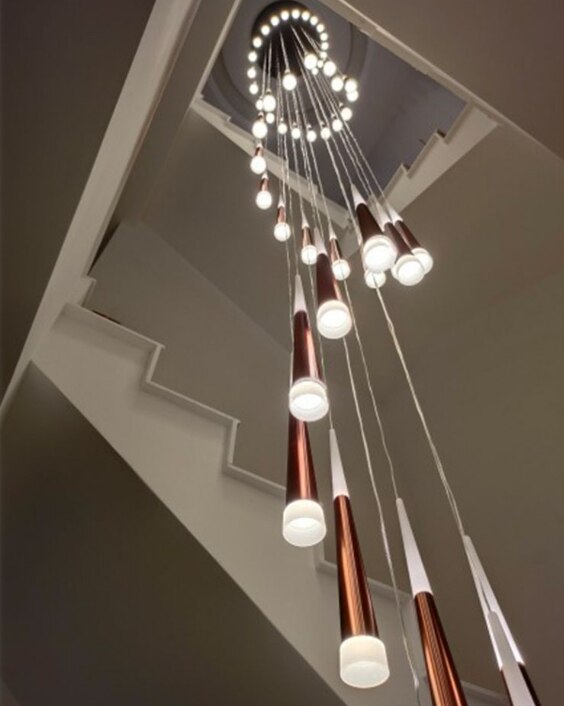 Cone Tubes Staircase Chandelier: Exquisite Illumination-Staircase Chandelier