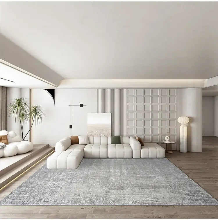 Contemporary Gray Tufted High Pile Rug with 3D Geometric Design-Rugs & Carpets