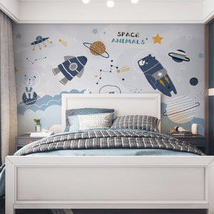 Cosmic Space Rocket Adventures Wallpaper-Kids Room Wallpaper