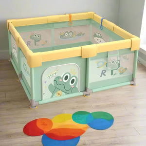 Crocodile Baby Playpen – Metal Frame Play Fence with Storage Bag &amp; Hand Rings-Playpen and Ball Pits