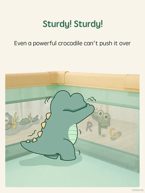 Crocodile Baby Playpen – Metal Frame Play Fence with Storage Bag &amp; Hand Rings-Playpen and Ball Pits