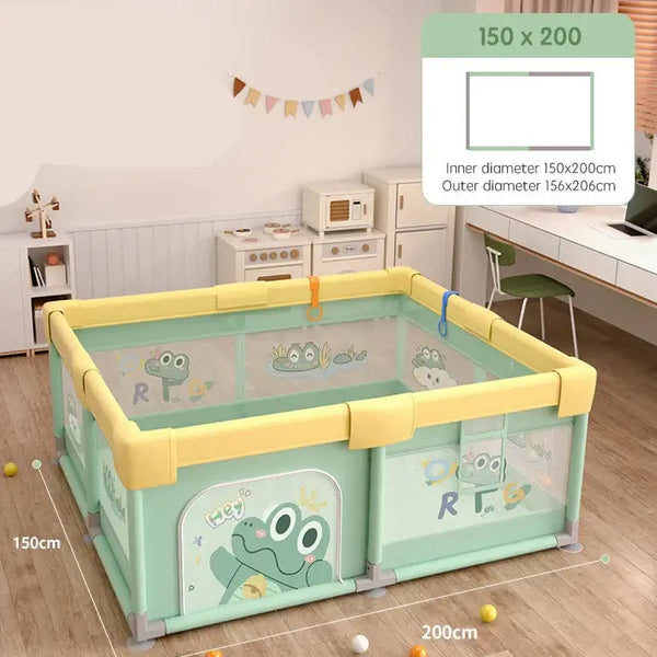 Crocodile Baby Playpen – Metal Frame Play Fence with Storage Bag &amp; Hand Rings-Playpen and Ball Pits