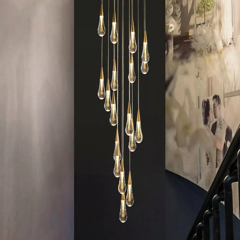 Crystal Drops Staircase Chandelier: Elegant Lighting-Staircase Chandelier