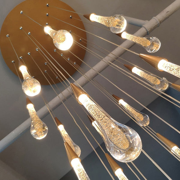 Crystal Drops Staircase Chandelier: Elegant Lighting-Staircase Chandelier