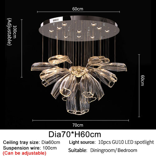 Crystal Glass Petals Chandelier: Elegant Lighting Fixtures-Ceiling Chandelier