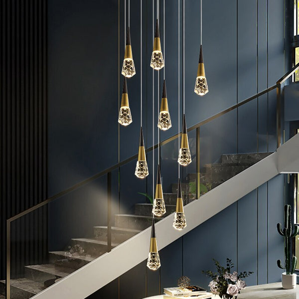 Crystal Spiral Cones Staircase Chandelier-Staircase Chandelier