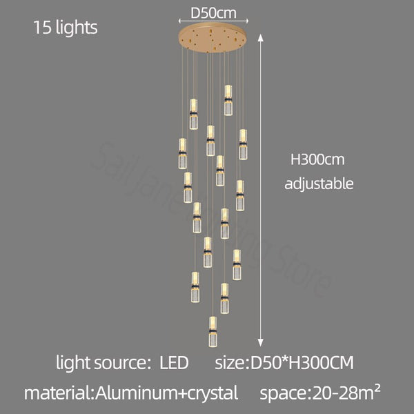 Crystal Tubes Staircase Chandelier: Enhance Your Space-Staircase Chandelier