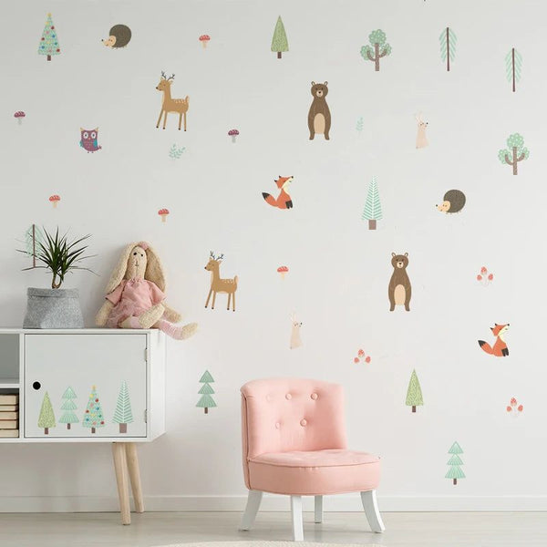 Cute Cartoon Bear &amp; Rabbit Nursery Wall Decals - Removable Kids Room Stickers-