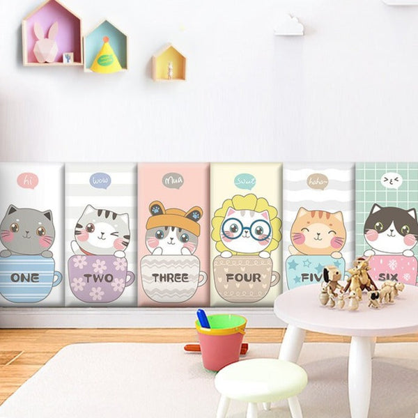 Cute Kitten Friends Kids Wall Padded Safety Cushions-Anti Collision Padded Wall Stickers