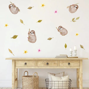 Cute Sloth Wall Stickers - Removable Floral Decals for Kids Room Decor-