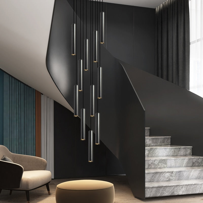 Cylindrical Pendant Staircase Chandelier-Staircase Chandelier