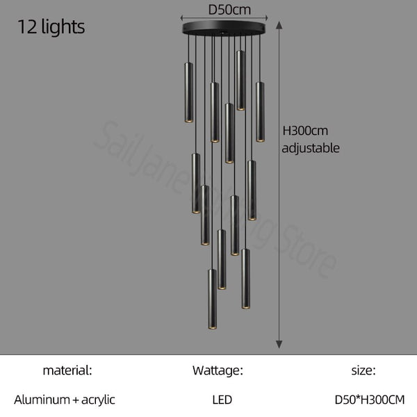 Cylindrical Pendant Staircase Chandelier-Staircase Chandelier