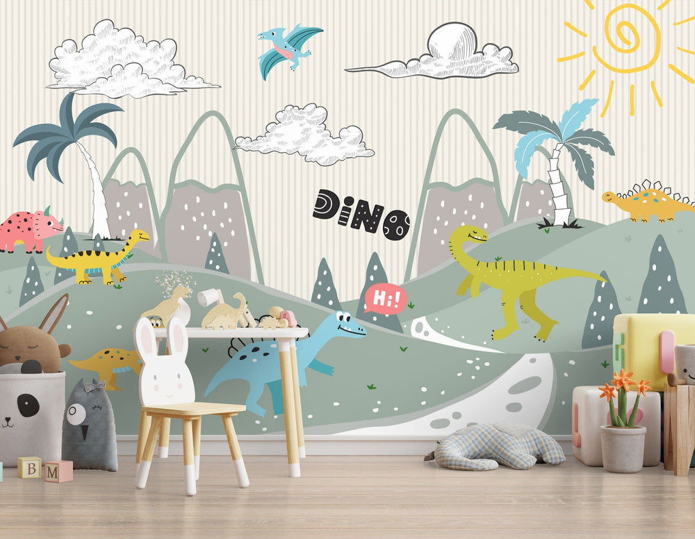 Dino Jungle - Kids Nursery Wallpaper Mural-Kids Room Wallpaper