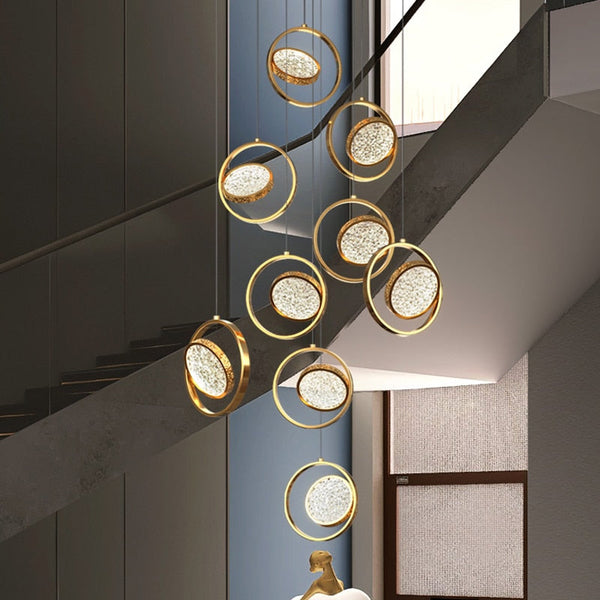 Double Rings Staircase Chandelier: Luxury Lighting Fixture-Staircase Chandelier