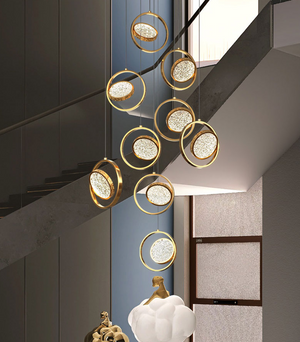 Double Rings Staircase Chandelier: Luxury Lighting Fixture-Staircase Chandelier