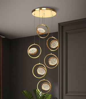 Double Rings Staircase Chandelier: Luxury Lighting Fixture-Staircase Chandelier