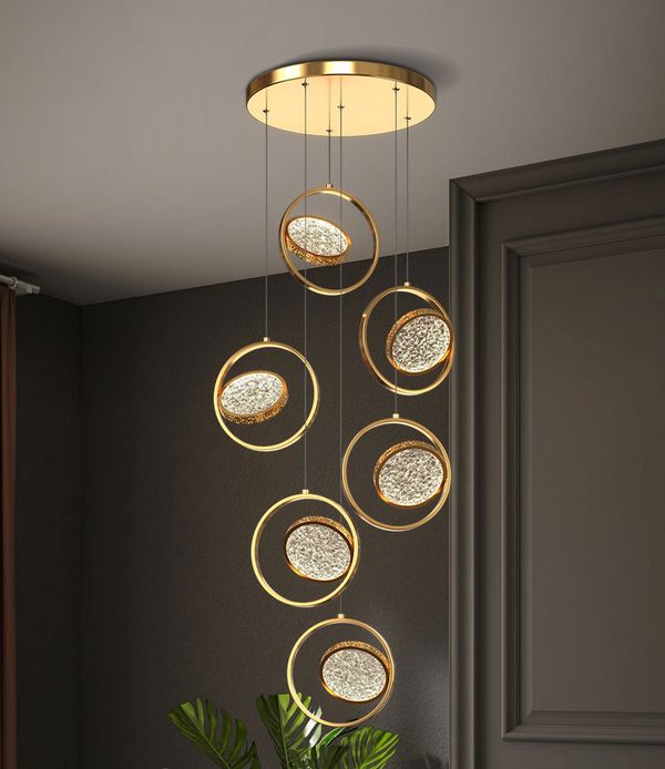 Double Rings Staircase Chandelier: Luxury Lighting Fixture-Staircase Chandelier