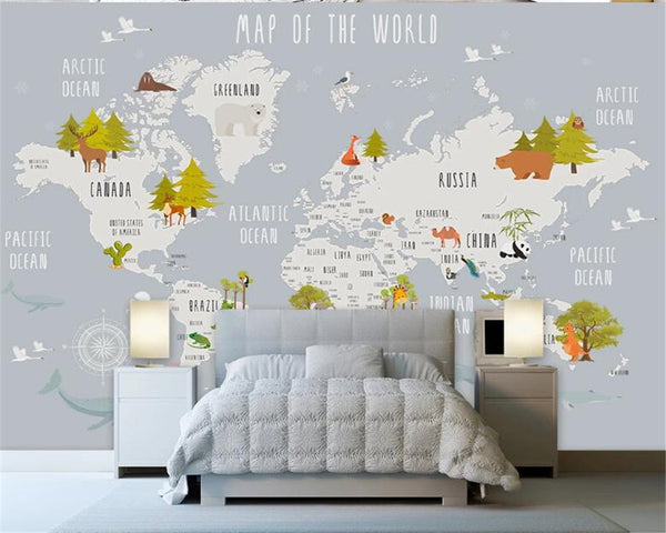 Dreamland Nursery Grey and White World Map Wallpaper-Kids Room Wallpaper