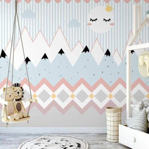 Dreamy Peaks Moon and Star Landscape Baby Room Wall Mural-Kids Room Wallpaper