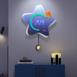 Electronic Star Wall Clock – Large Modern Digital Wall Clock for Living Room, 48 x 66 cm-Wall Clocks