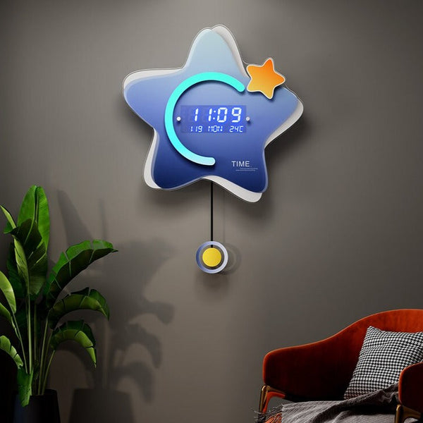 Electronic Star Wall Clock – Large Modern Digital Wall Clock for Living Room, 48 x 66 cm-Wall Clocks