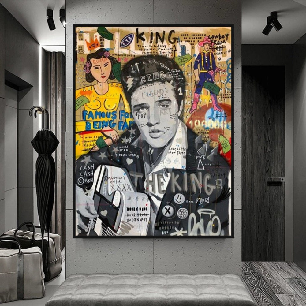 Elvis Presley Singer Graffiti Canvas Wall Art-Wall Posters