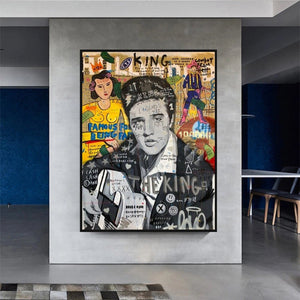 Elvis Presley Singer Graffiti Canvas Wall Art-Wall Posters