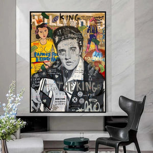 Elvis Presley Singer Graffiti Canvas Wall Art-Wall Posters